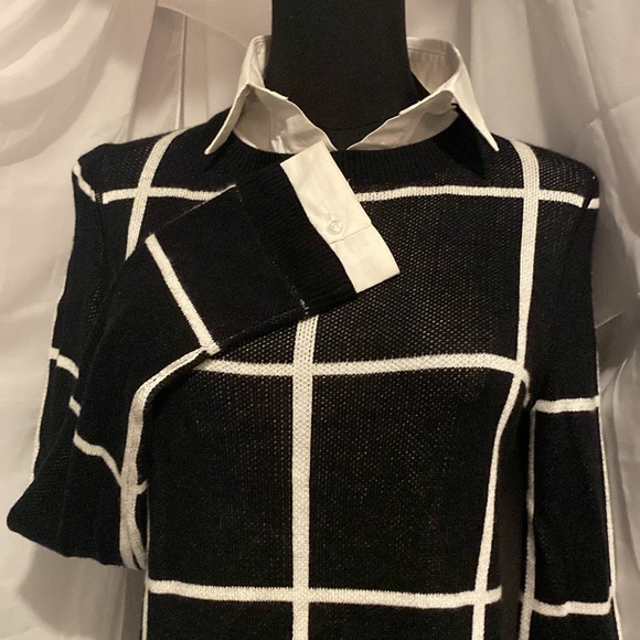 NWT Vertical Design Windowpane Sweater with Faux Undershirt - Picture 2 of 4